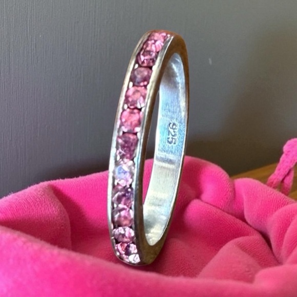 Jewelry - Vintage 925 Sterling Silver Pink CZ Eternity Band Ring Size 6